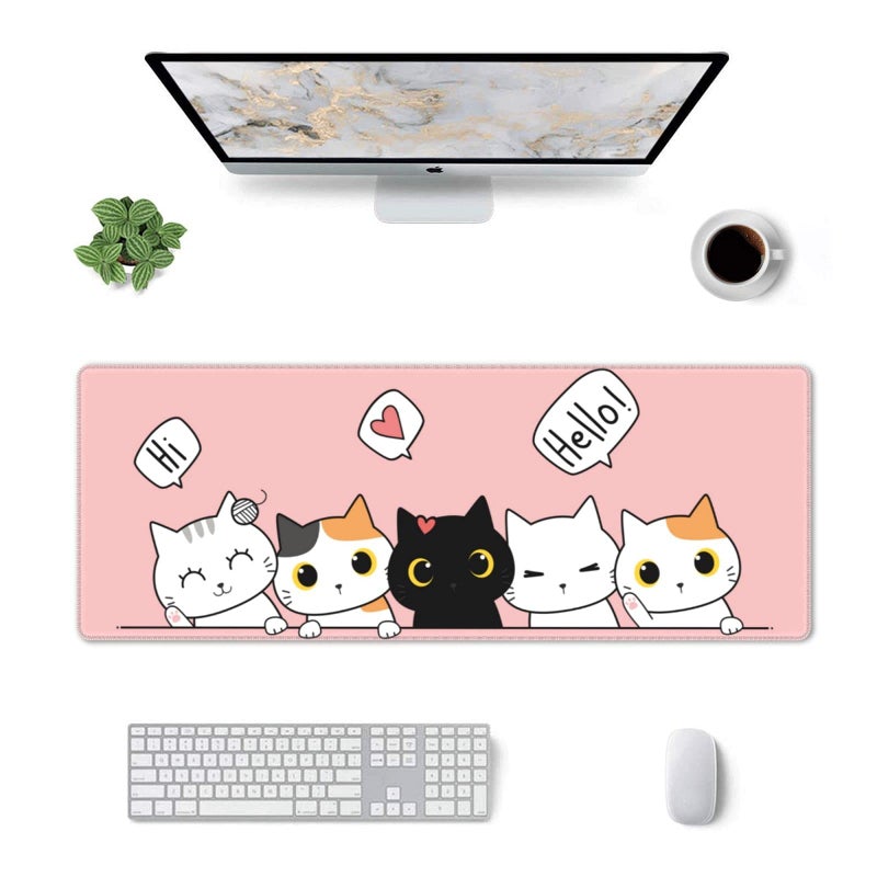 Echoserein لوحة ماوس ألعاب وردية لطيفة للقطط مقاس كبير XL للفتيات Kawaii بساط مكتب طويل ممتد لوحة ماوس كبيرة لإكسسوارات ديكور المكتب المنزلي - Image 2